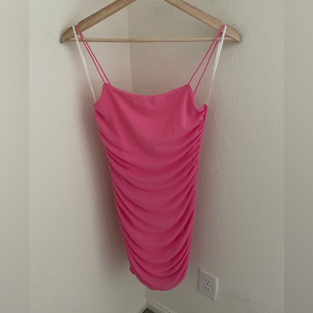 NWT HELLO MOLLY FAVORITE THINGS DRESS HOT PINK FITTED MINI RUCHING size 8 - Picture 5 of 9